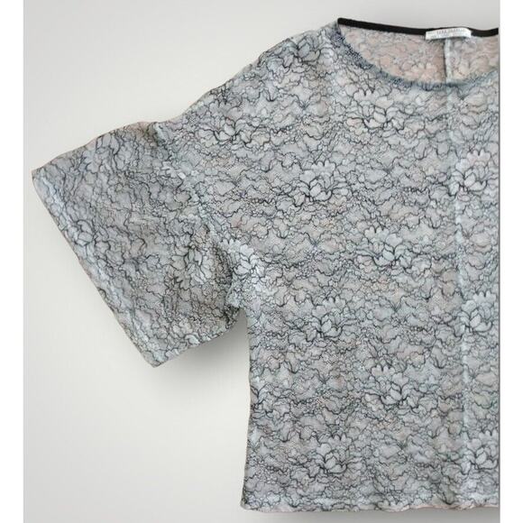 Zara Trafaluc Lace Short Sleeve Blouse Gray Floral Size L - Picture 2 of 8